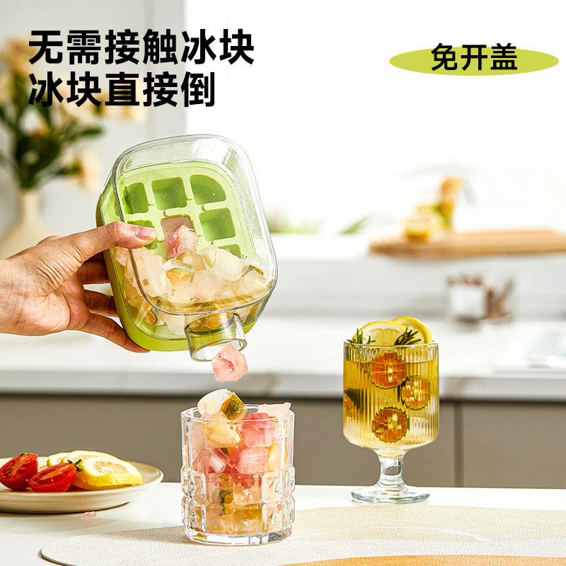 Press Ice Tray Ice Cube Mold Food Grade Household Silicone Ice Box Double-Layer Ice Making Without Opening the Lid Easy to Release Curling Ice