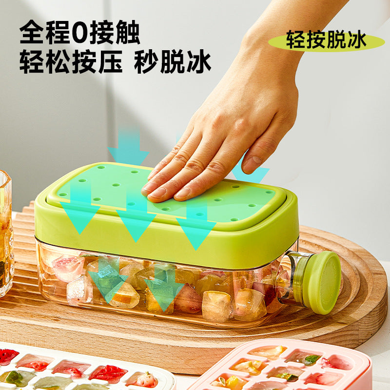 Press Ice Tray Ice Cube Mold Food Grade Household Silicone Ice Box Double-Layer Ice Making Without Opening the Lid Easy to Release Curling Ice
